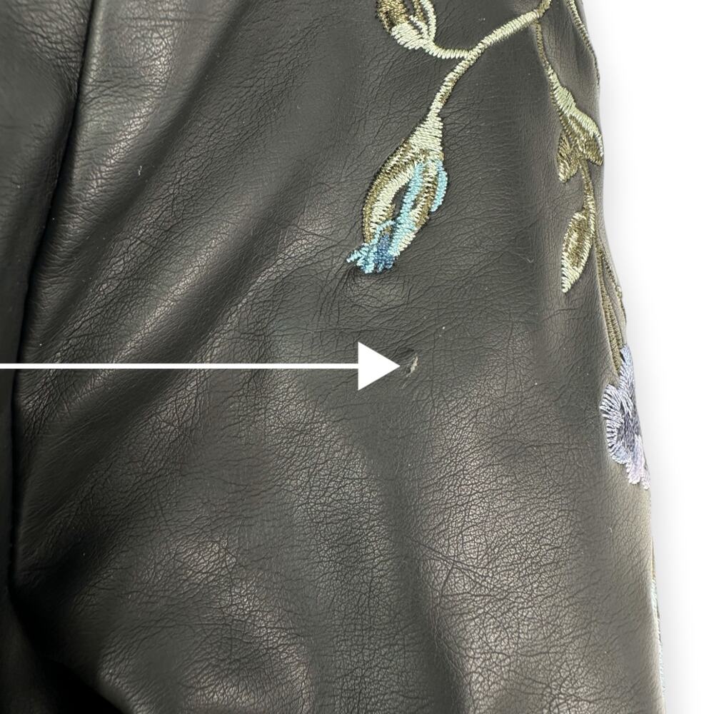 G by Giuliana | Medium | Black Vegan Leather Floral Embroidered Moto Jacket - Picture 8 of 9